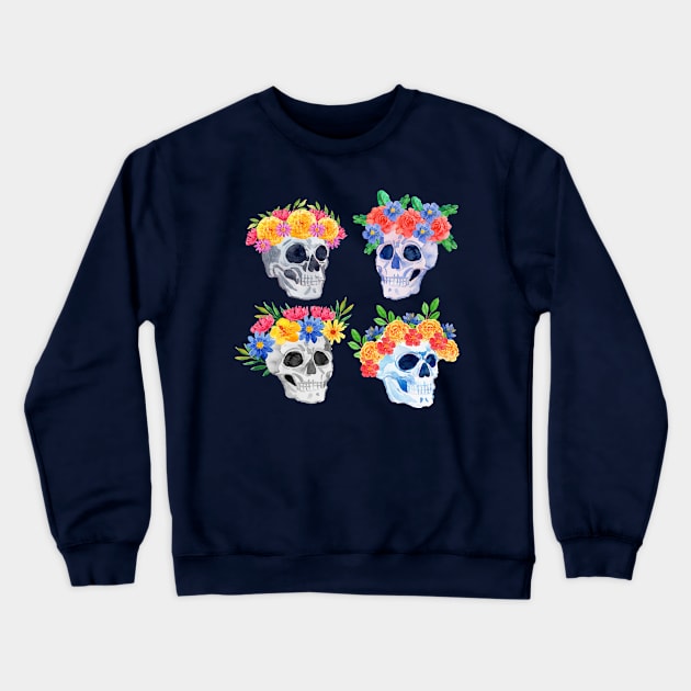 Dia de muertos watercolor skull collection Crewneck Sweatshirt by Mako Design 